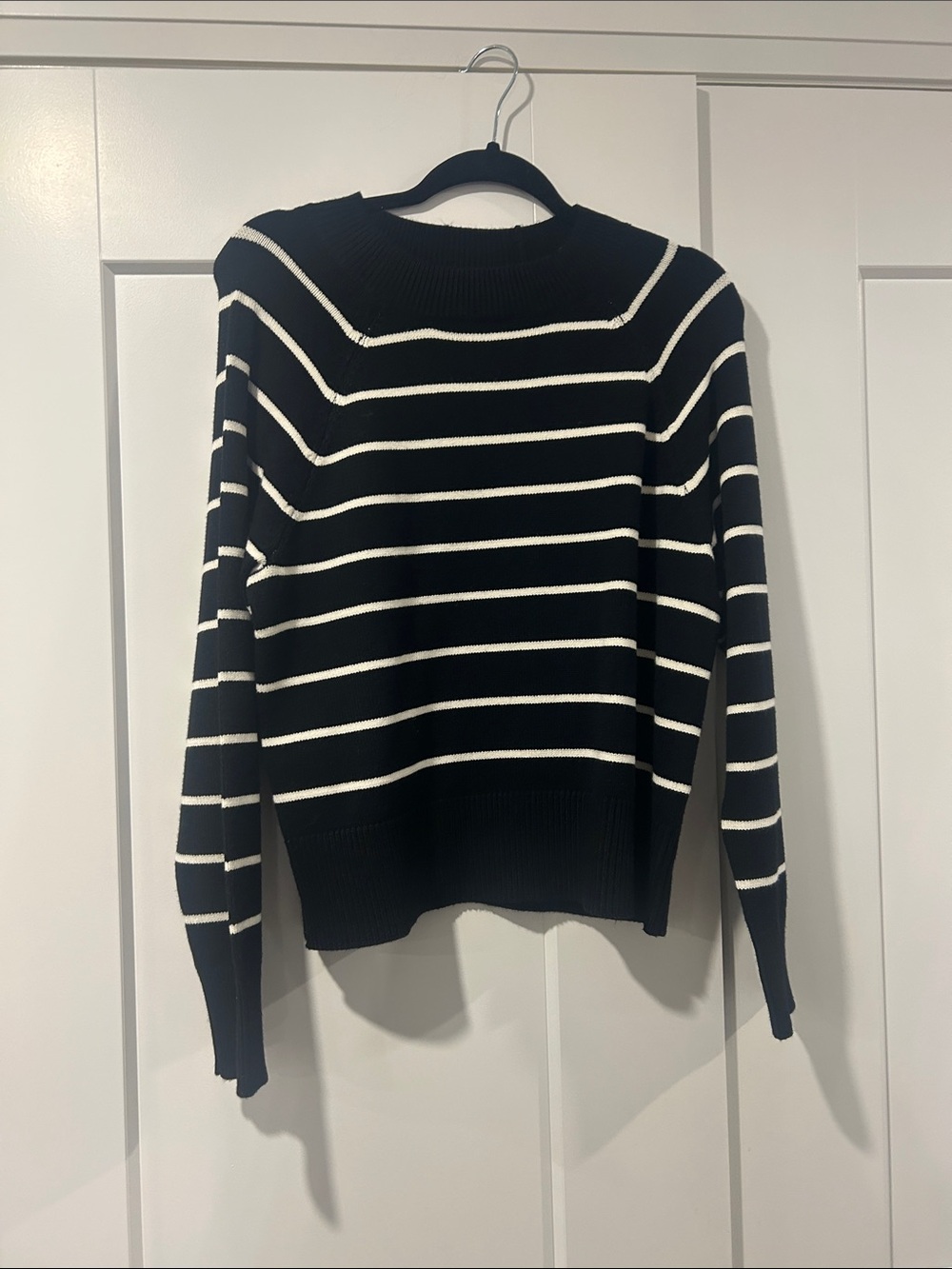 Black & Cream Striped Crewneck Sweater